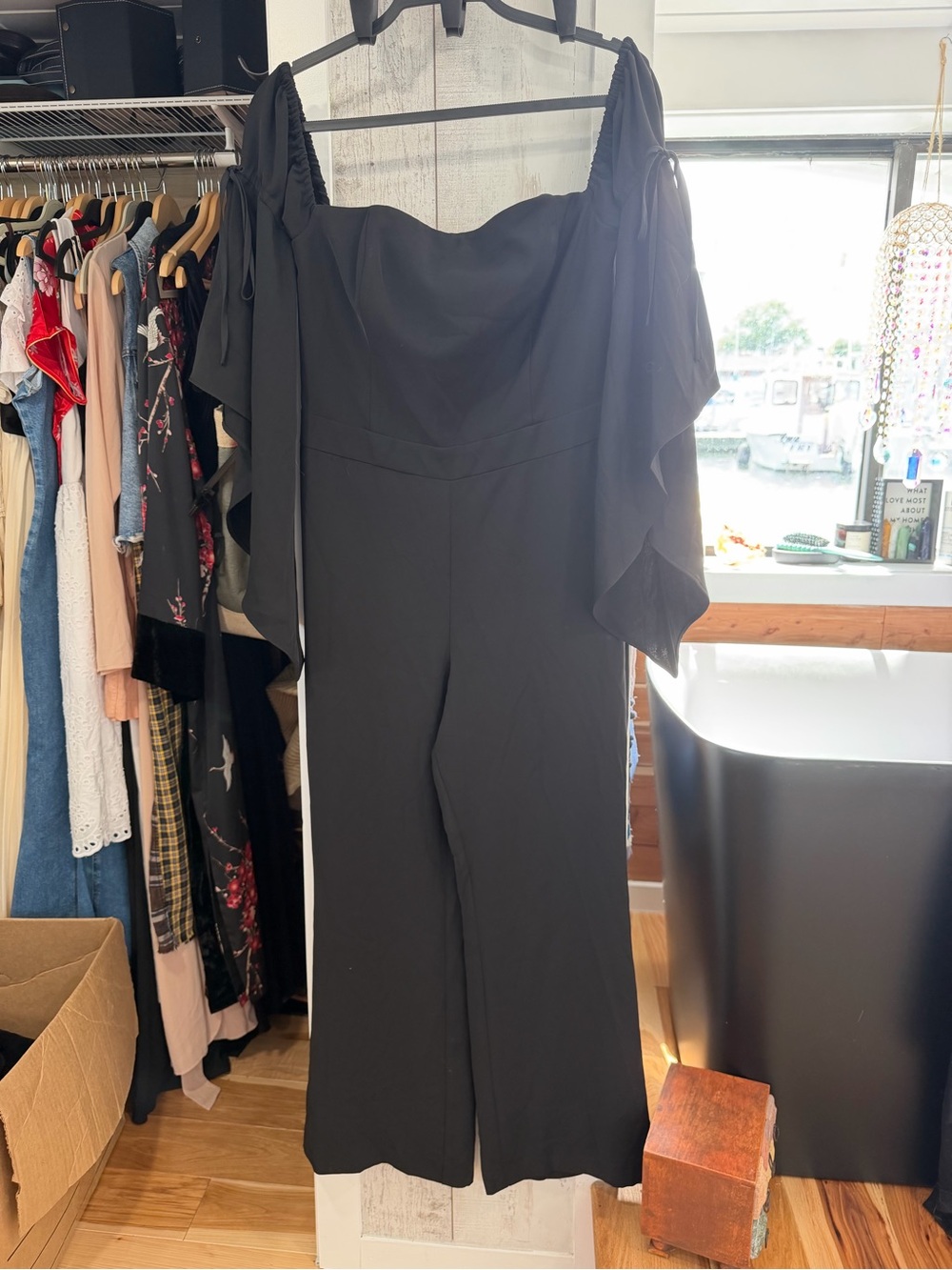 White House Black Market Black Jumpsuit with Draped Sleeves